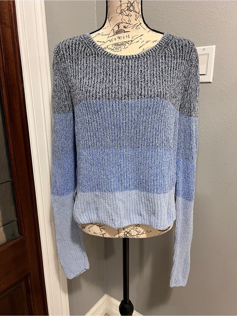 rag & bone New York Kati Ombre Colorblock Knit Cropped Crewneck Sweater Size M